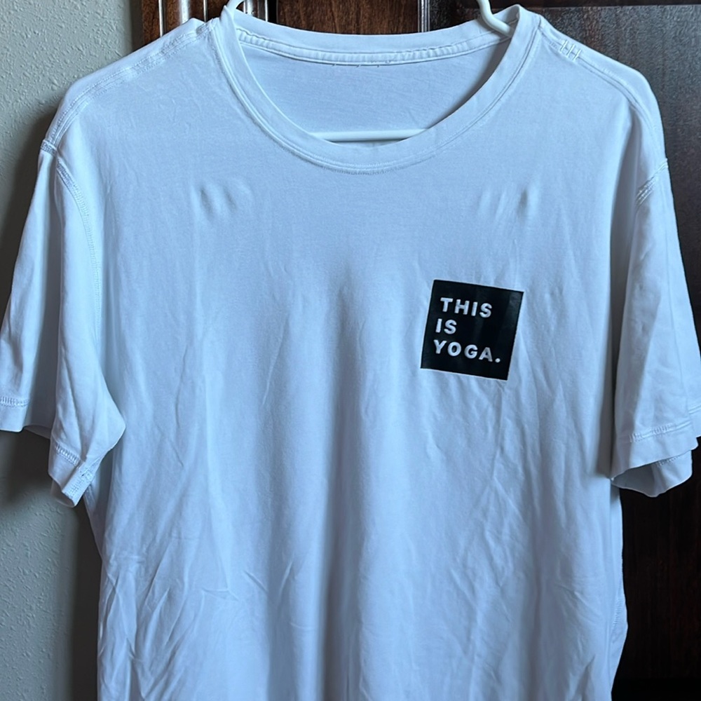 White Lululemon Athletics Men’s “This Is Yoga” Basic Tee
